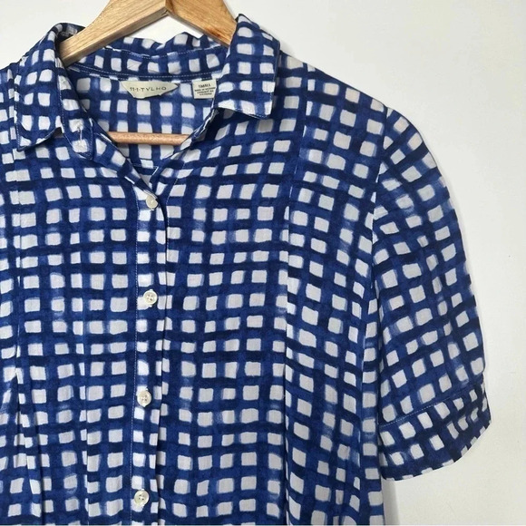 Anthropologie 11•1•TYLHO Adanne Blue Check Swing Blouse Top Size Small - Picture 4 of 10